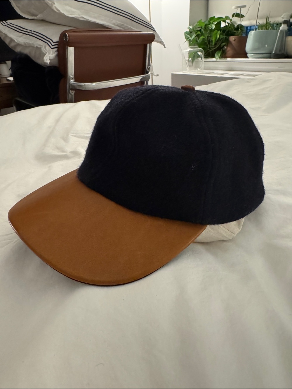 EUC COACH Two-Tone Baseball Cap - Navy Blue Crown with British Tan Leather Brim